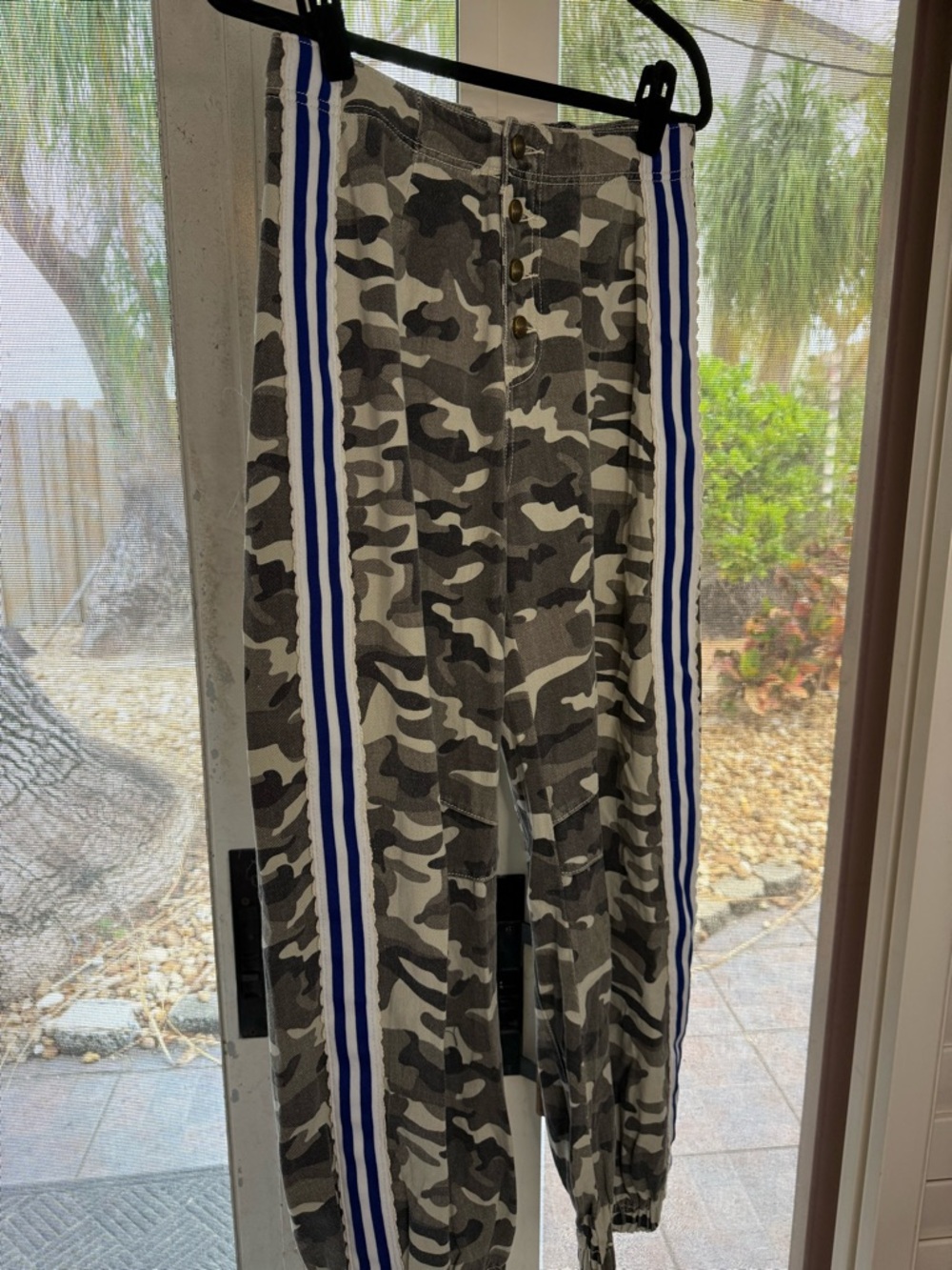 POL Camo Track Joggers with Blue & White Side Stripes NWOT